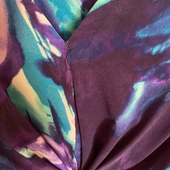 👁️3 for $20Jones New York Size 8 Blue Purple Floral Stretchy Ruched Waist dress - Picture 7 of 7